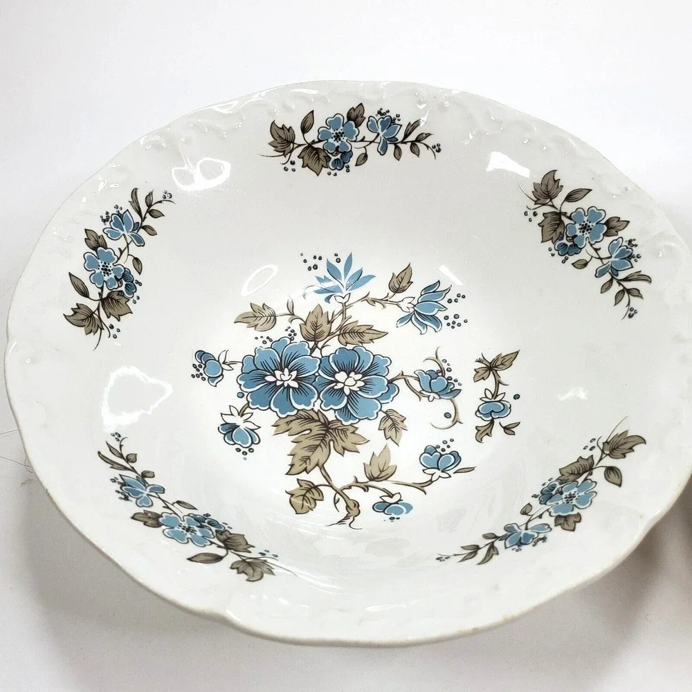 Vtg Staffordshire England Ironstone Blossomtime Blue Floral 2 Soup Cereal Bowls